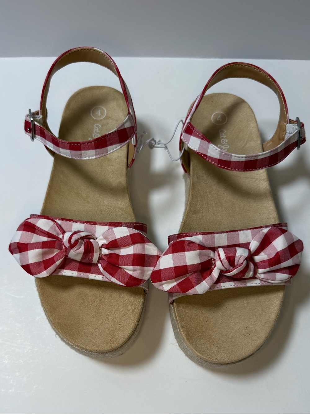 Women’s Red Gingham Bow Espadrille Sandals - Picture 4 of 8
